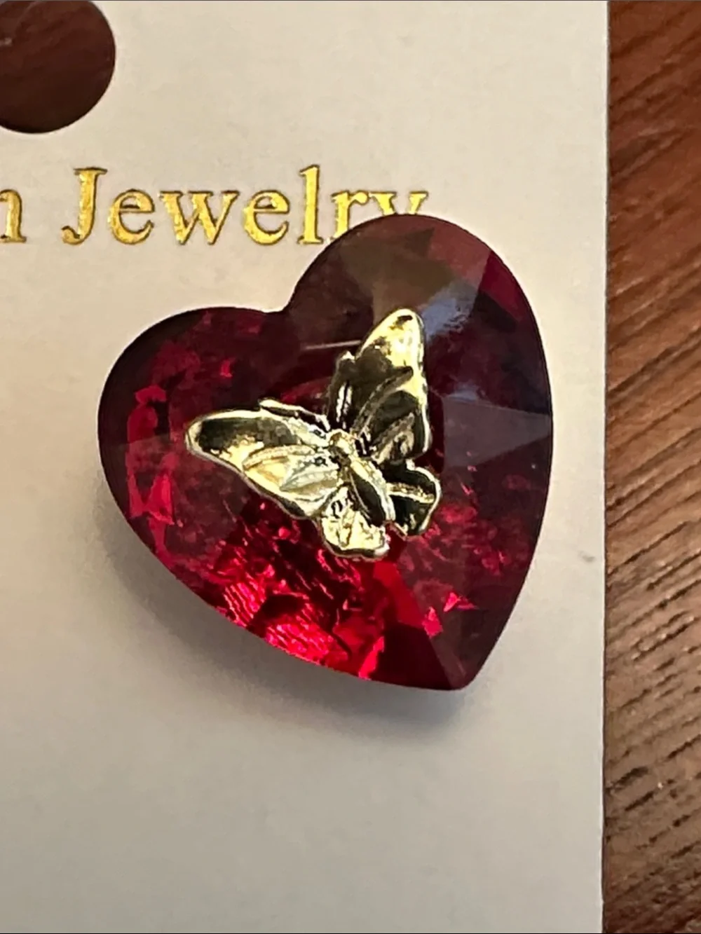 Red Heart Crystal Earrings with Gold Accent
